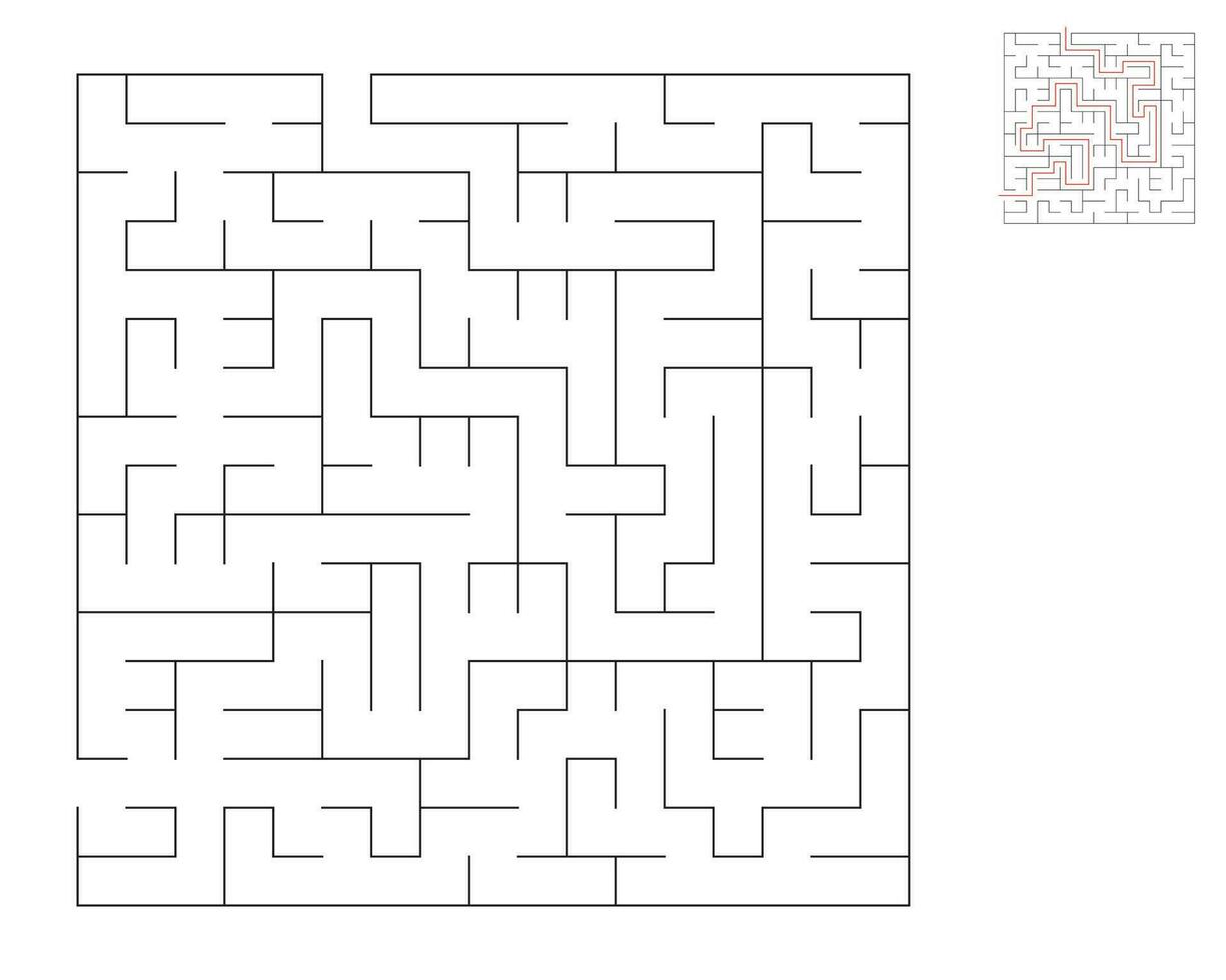 Square maze,  logic game with labyrinths.  maze game. A maze with answers vector