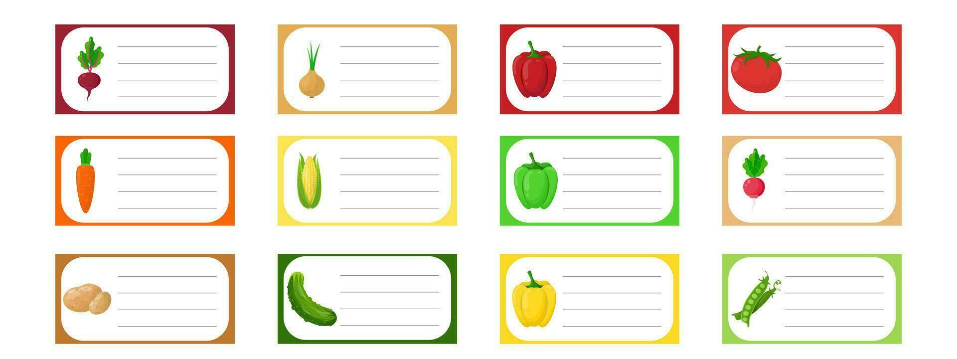 Note of cute vegetable label  illustration. Memo, paper. Vector drawing. writing paper. Set