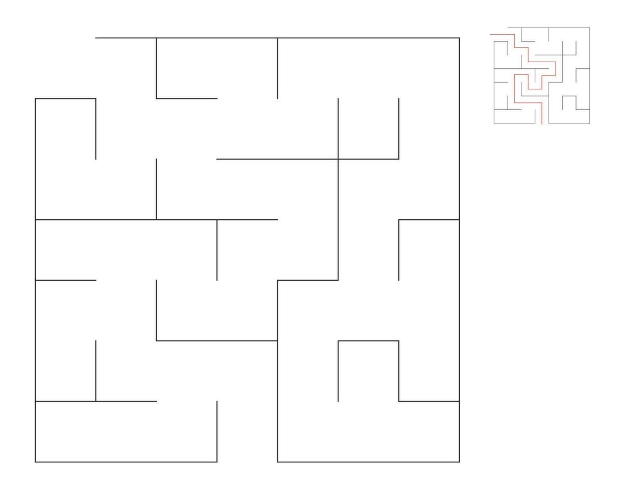 Square maze,  logic game with labyrinths.  maze game. A maze with answers vector