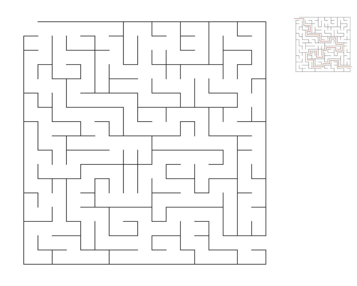 Square maze,  logic game with labyrinths.  maze game. A maze with answers vector