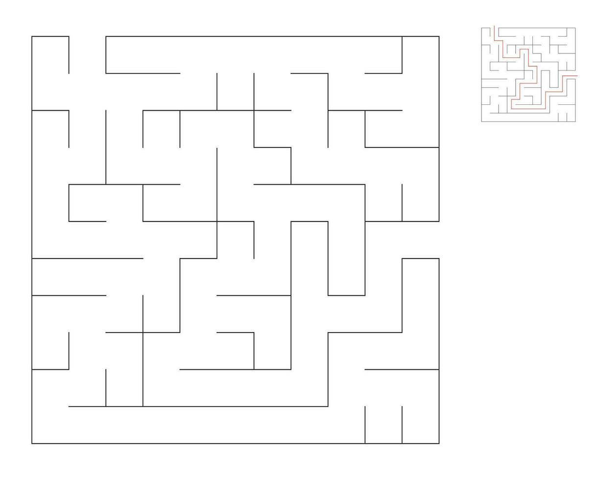 Square maze,  logic game with labyrinths.  maze game. A maze with answers vector