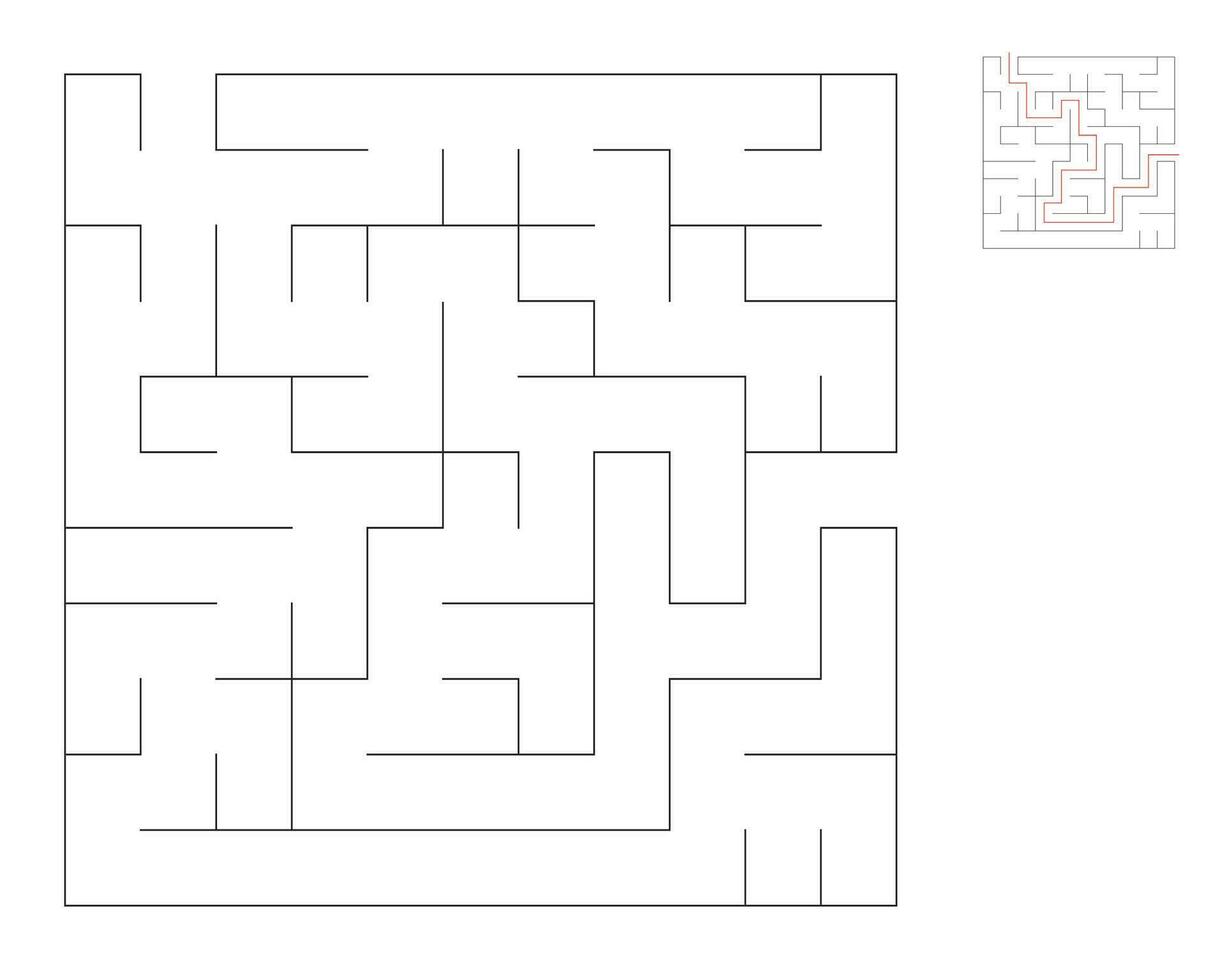 cuadrado laberinto, lógica juego con laberintos. laberinto juego. un laberinto con respuestas vector