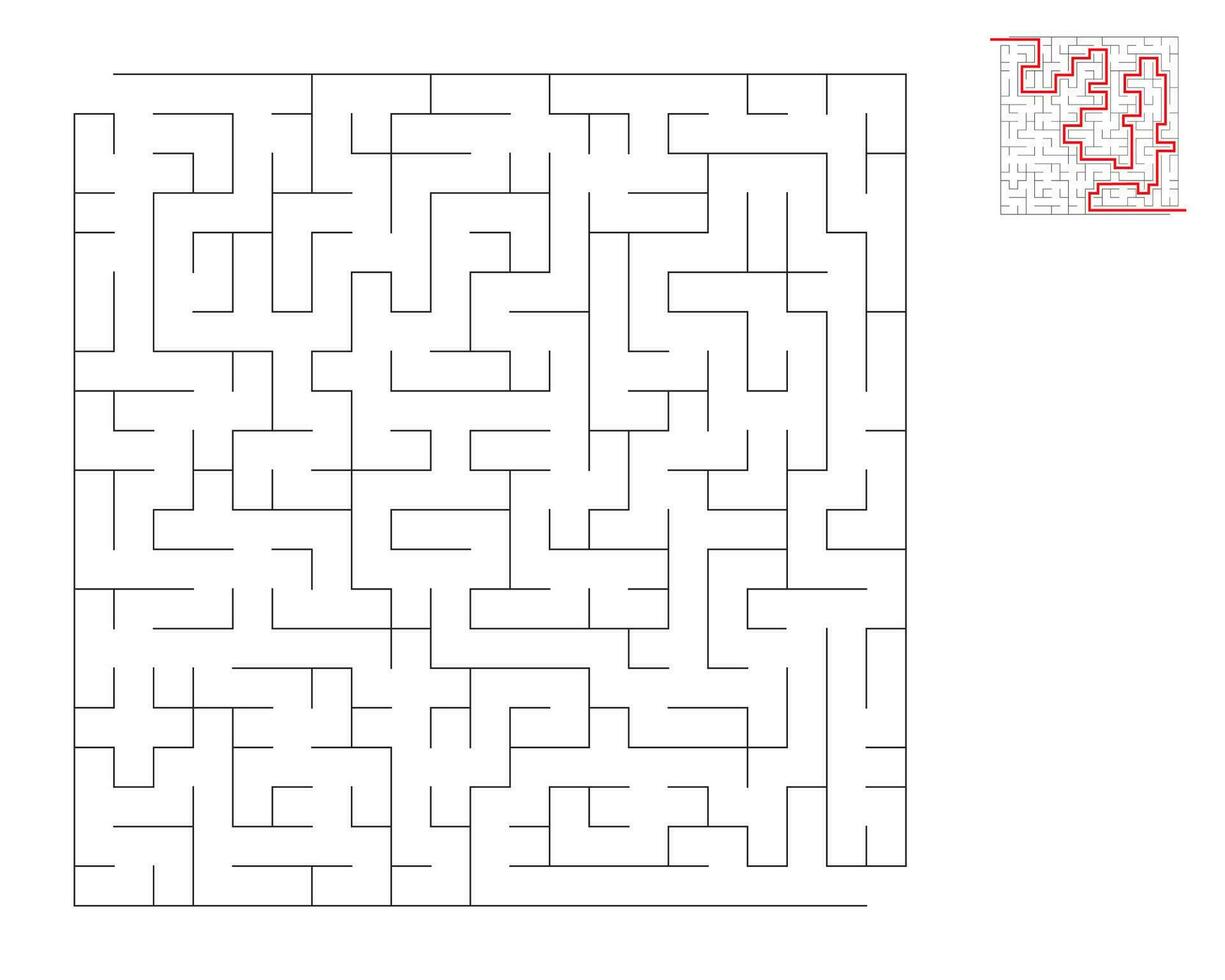 Square maze,  logic game with labyrinths.  maze game. A maze with answers vector