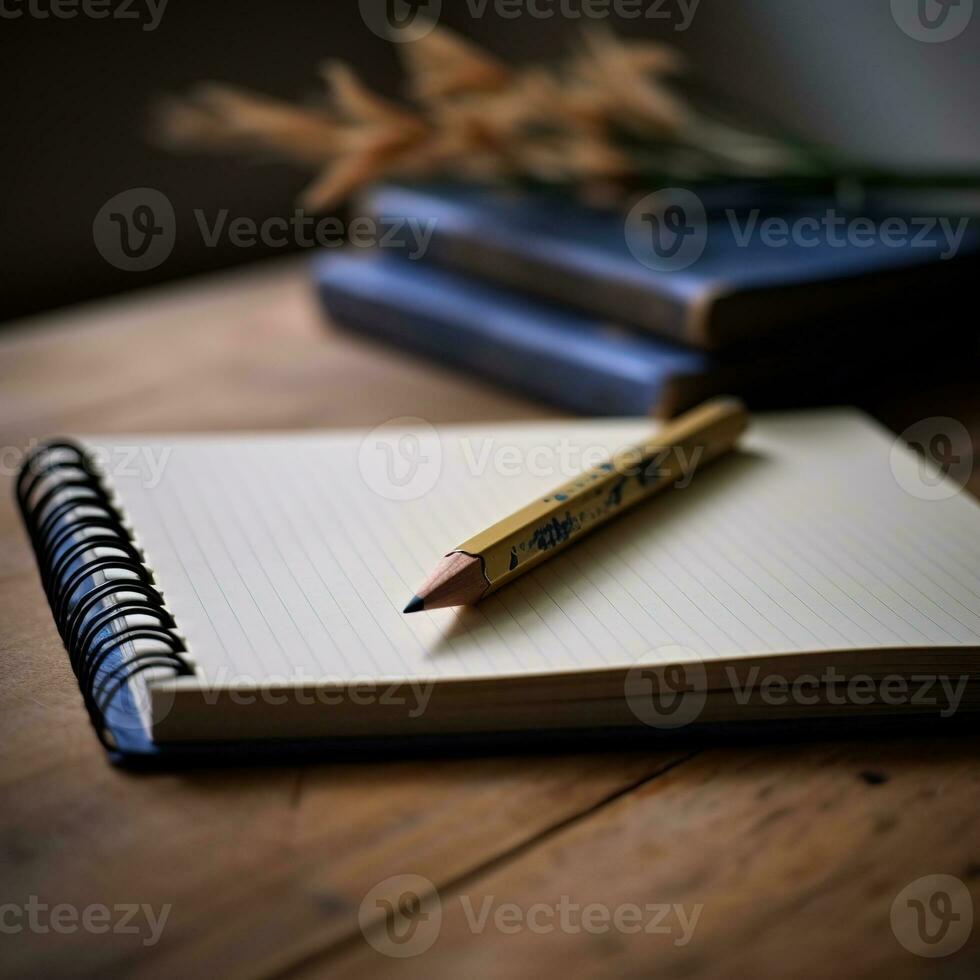 AI Generative a notebook and pencil on a school background photo