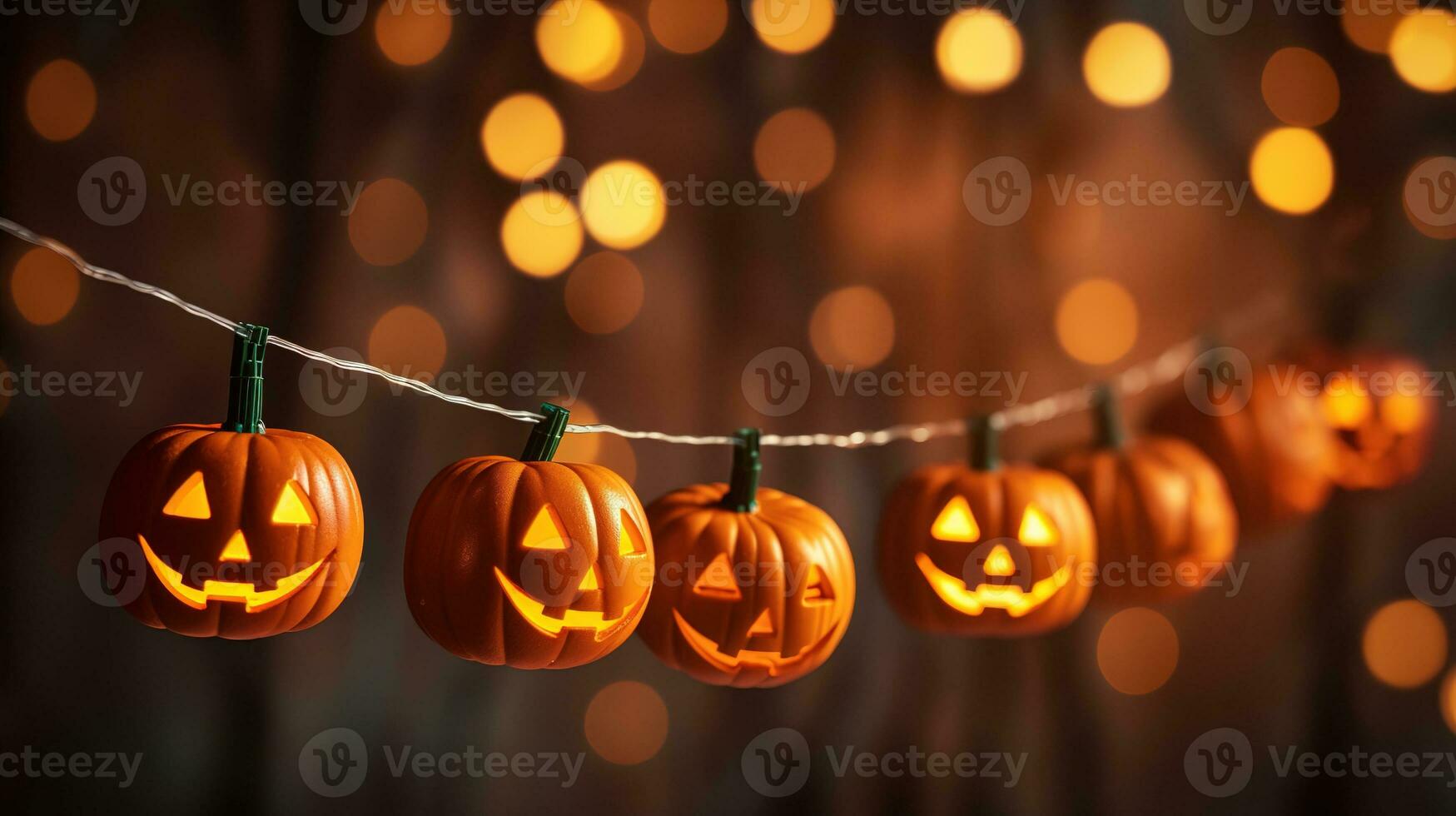 a string of halloween lights with jack'o lanterns hanging from them photo