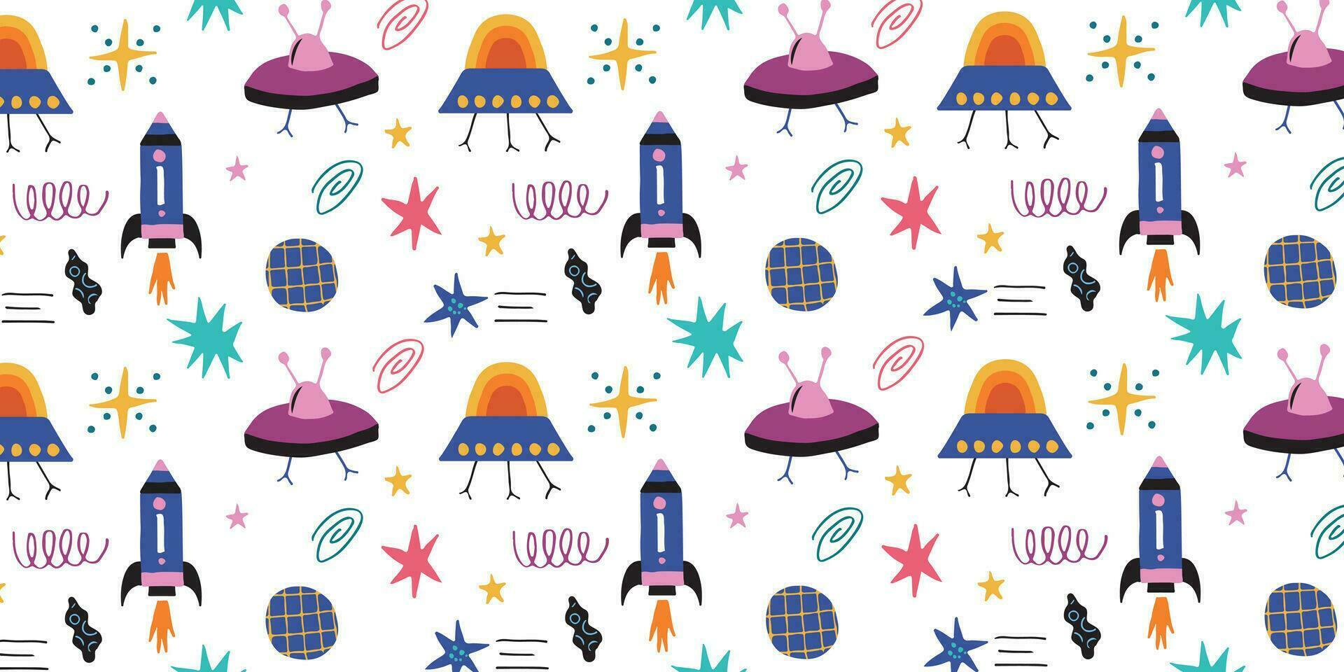 cute space cartoon pattern background vector