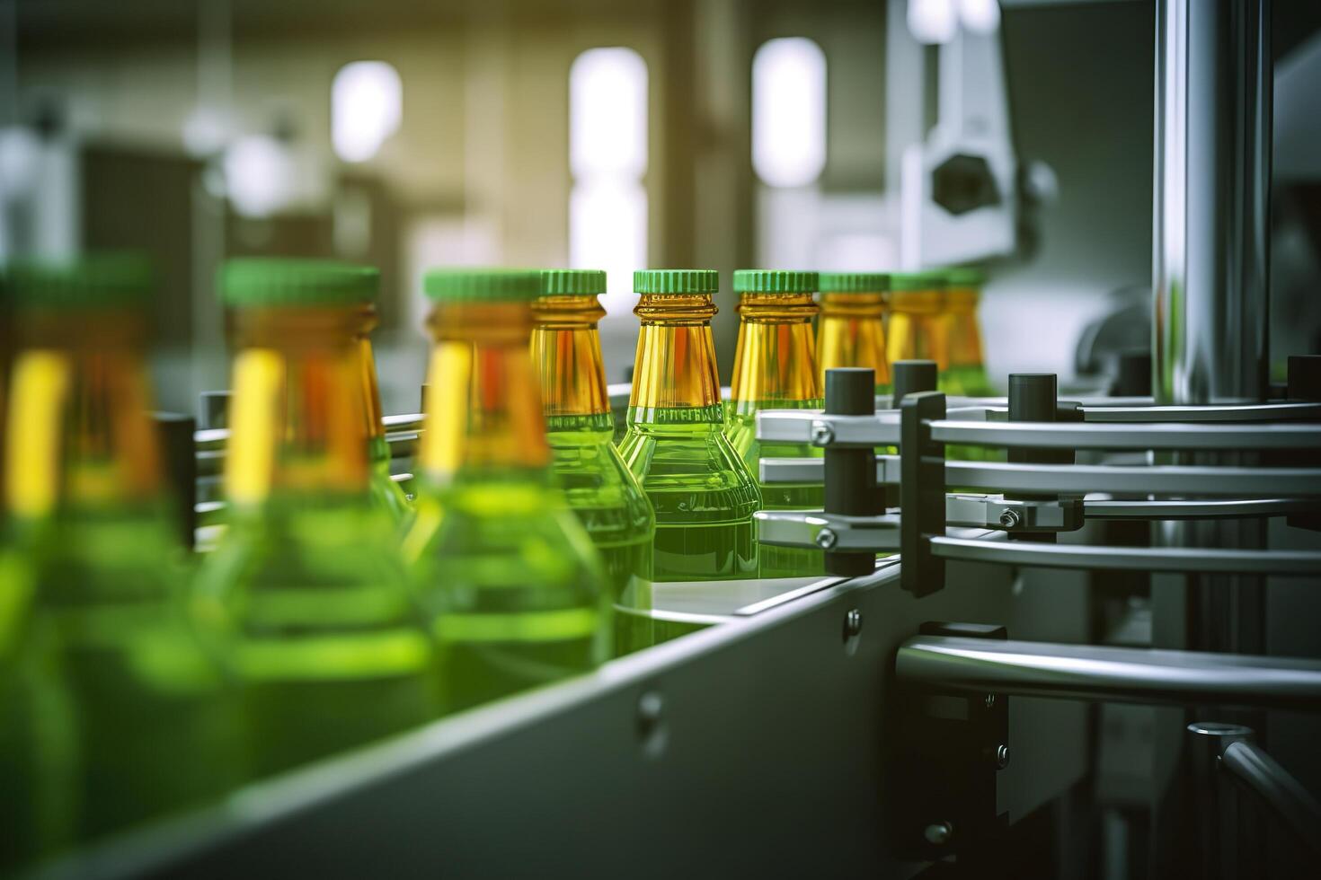 Conveyor belt, Beverage factory of fruit juice product for processing and bottling. photo