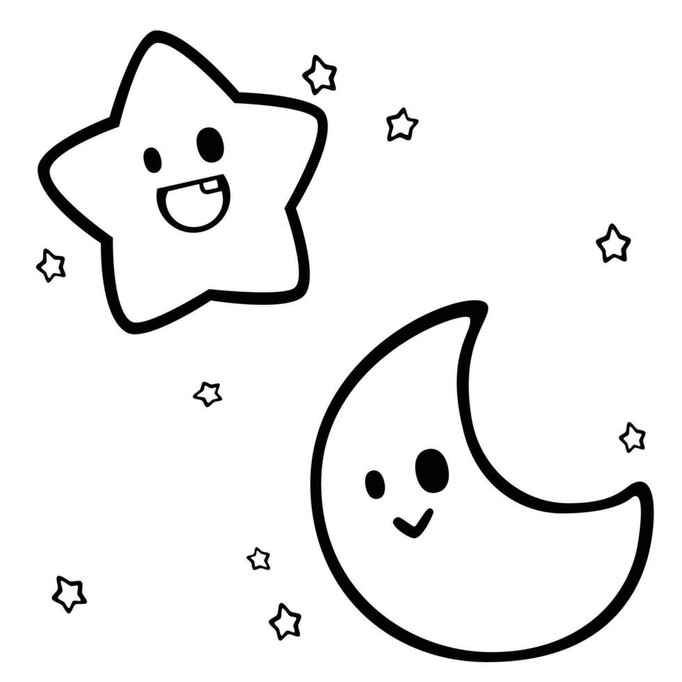 Black and White Vector Cartoon Planet and Space for Coloring book