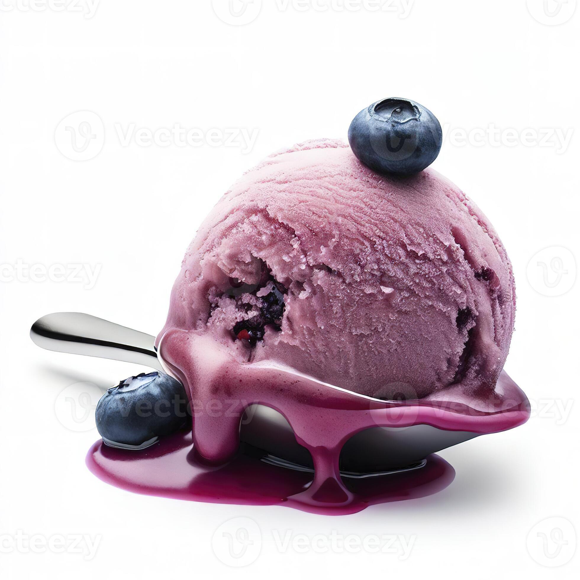 Blueberry ice cream scoop isolated on white background. AI Generative