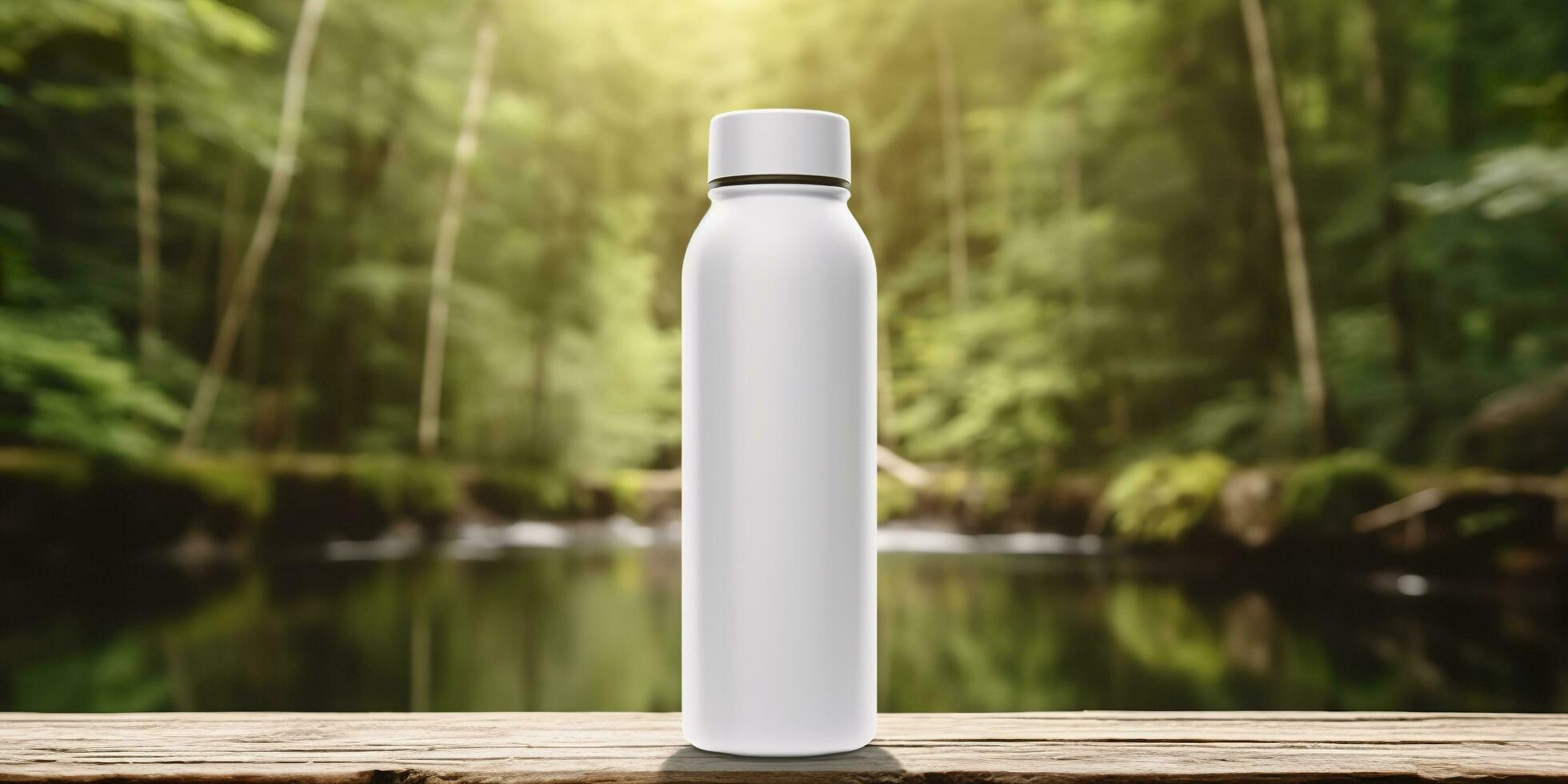 White Blank bottle Mockup with natural theme background. AI Generative photo