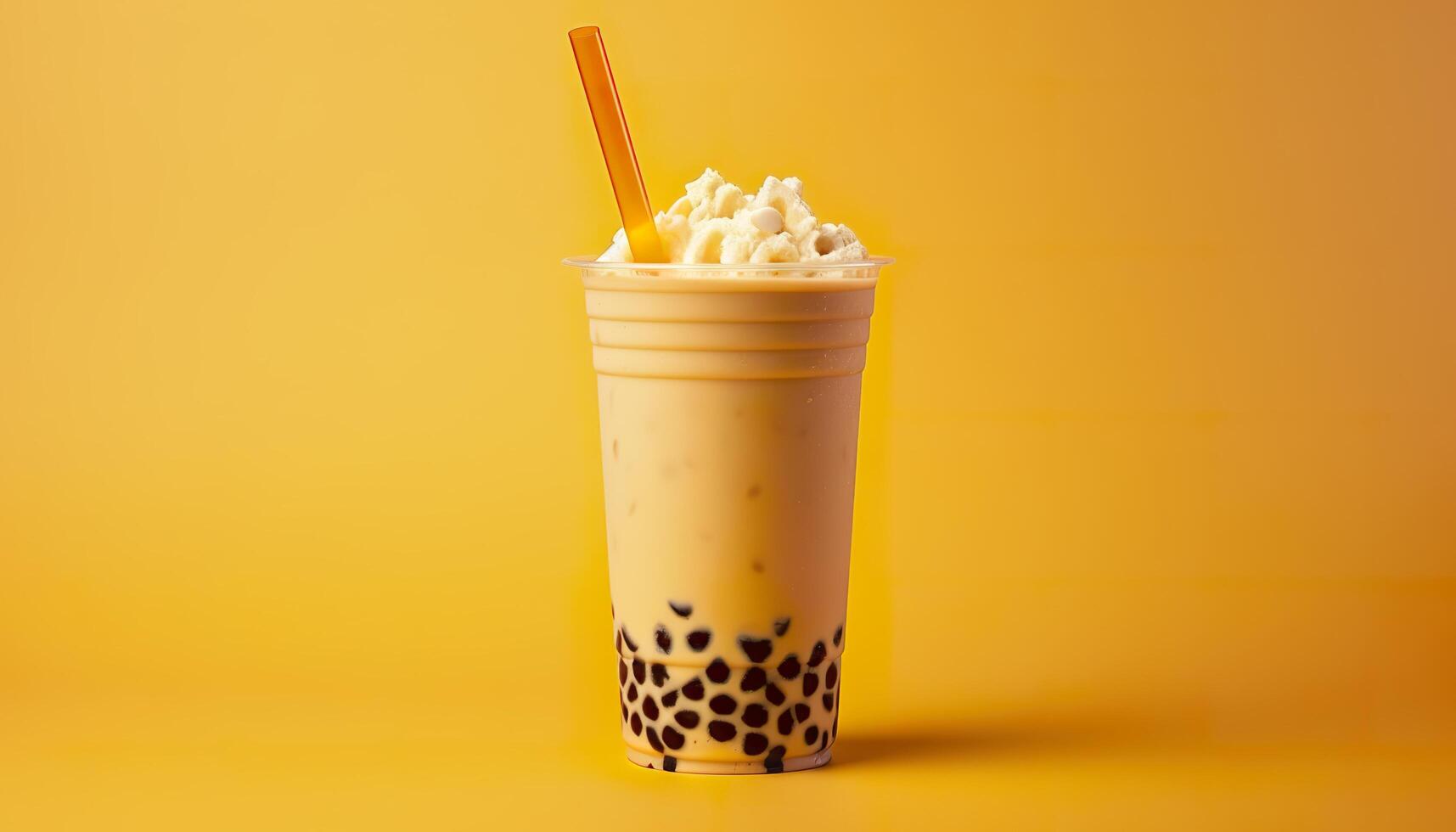 A bubble tea in a plastic cup. Generative AI photo