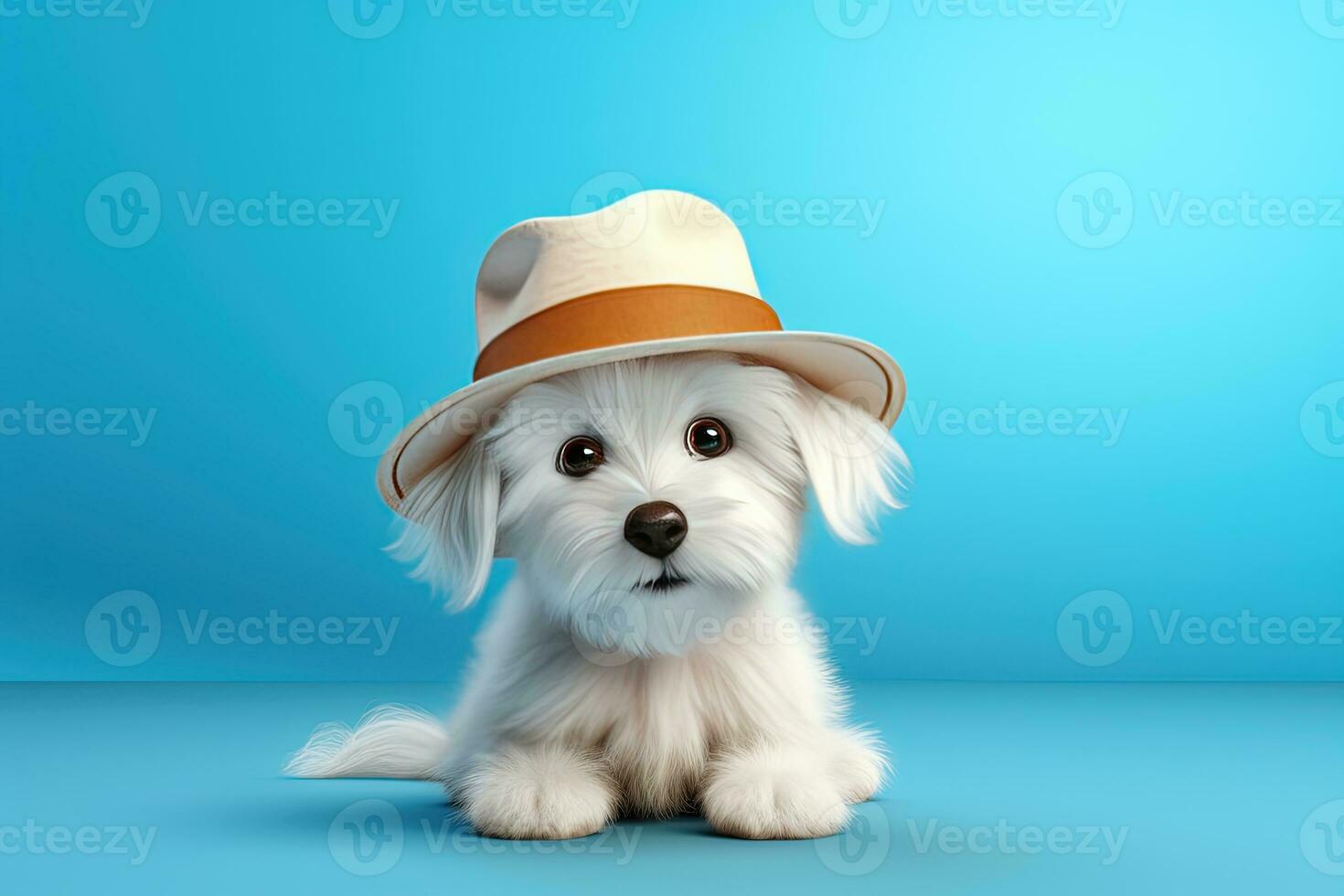 linda blanco perro y coboy sombrero foto