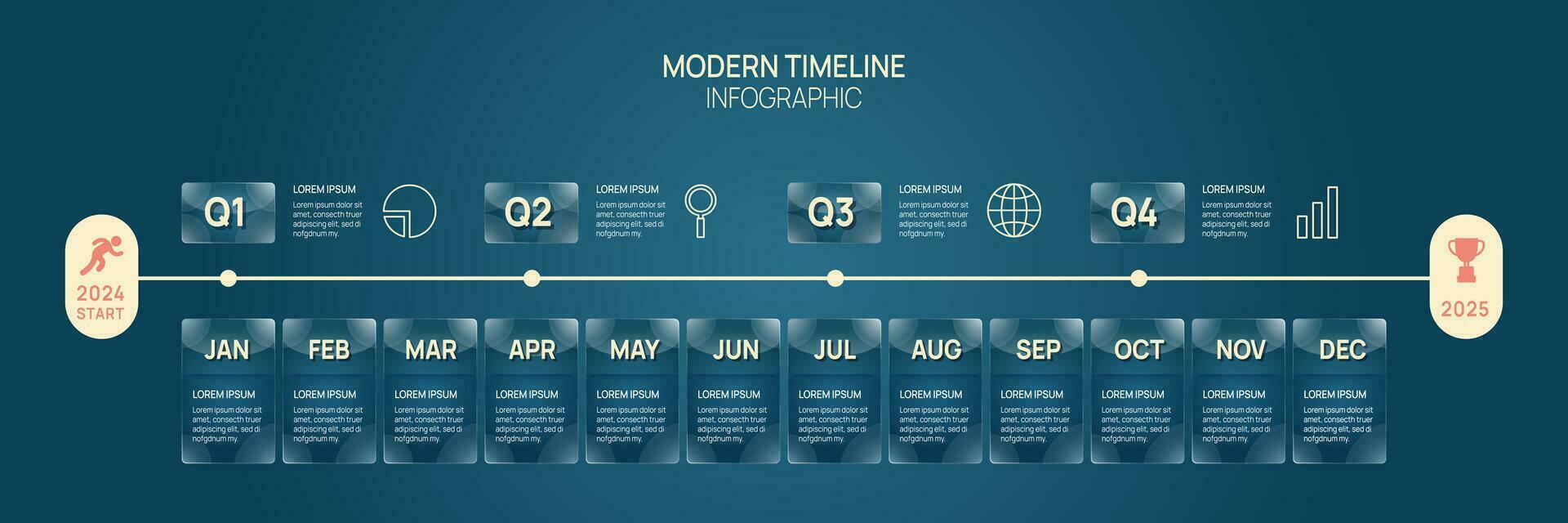 Infographic template business 2024. Months modern Timeline element diagram calendar, 4 quarter steps milestone vector. vector