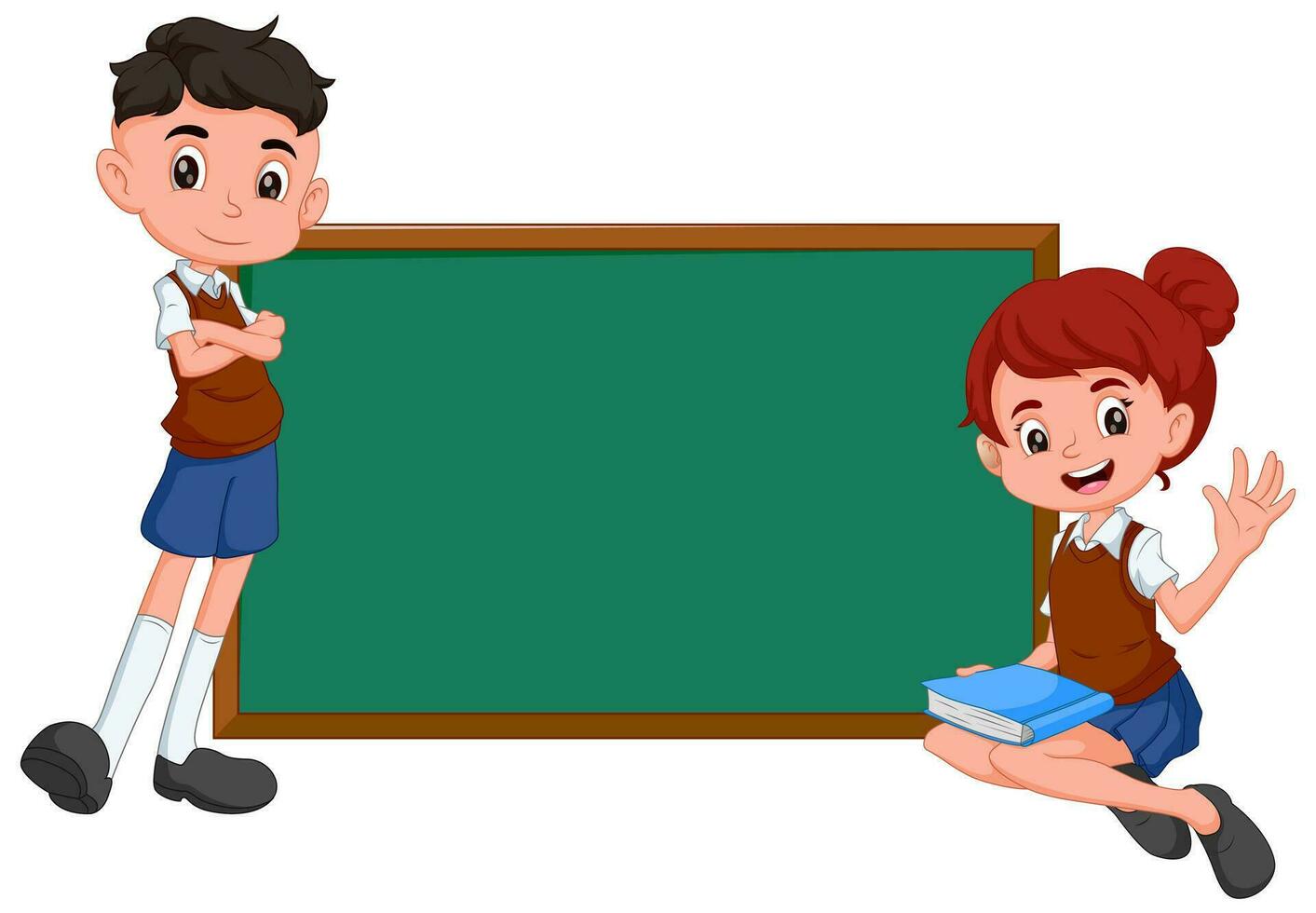 Illustration of cute childrens and a green board on a white background. Vector illustration