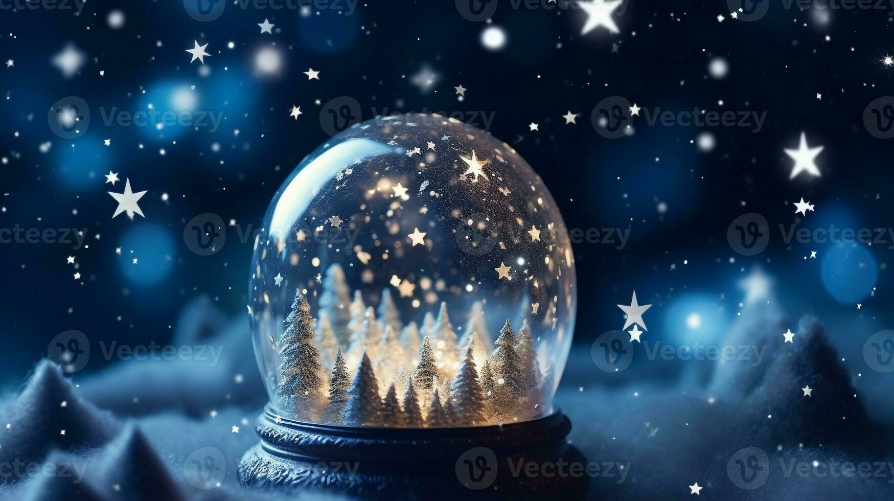 A close-up shot of a starry snow globe, christmas image, photorealistic illustration photo
