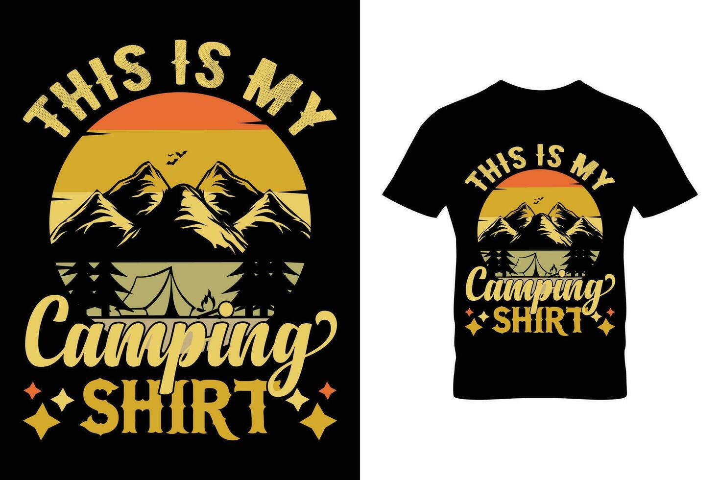 Camping typography t-shirt print design. Hand-drawn adventure logo with pine tree forest and quotes. vector