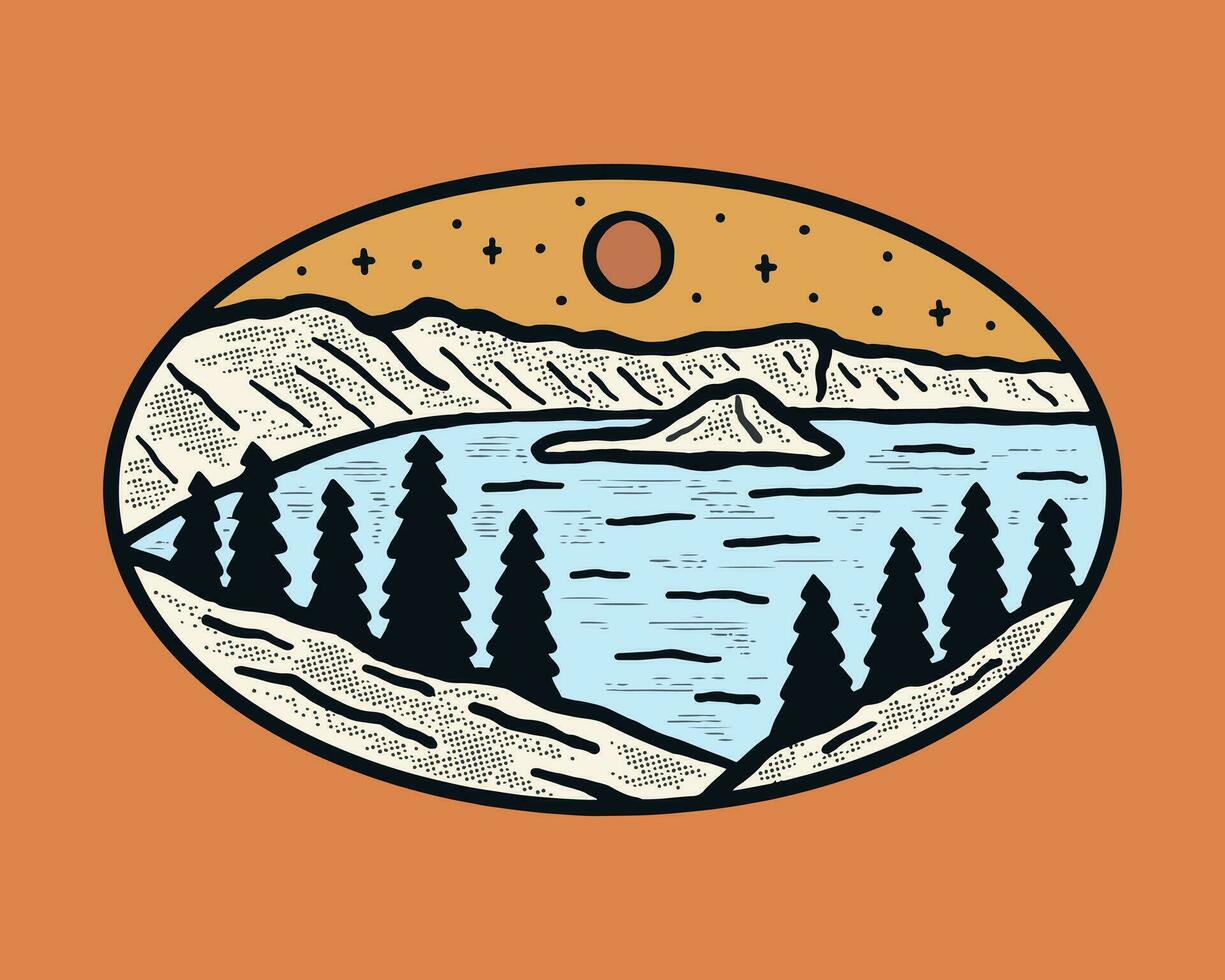 Crater Lake Oregon vintage vector for badge t shirt sticker illustration