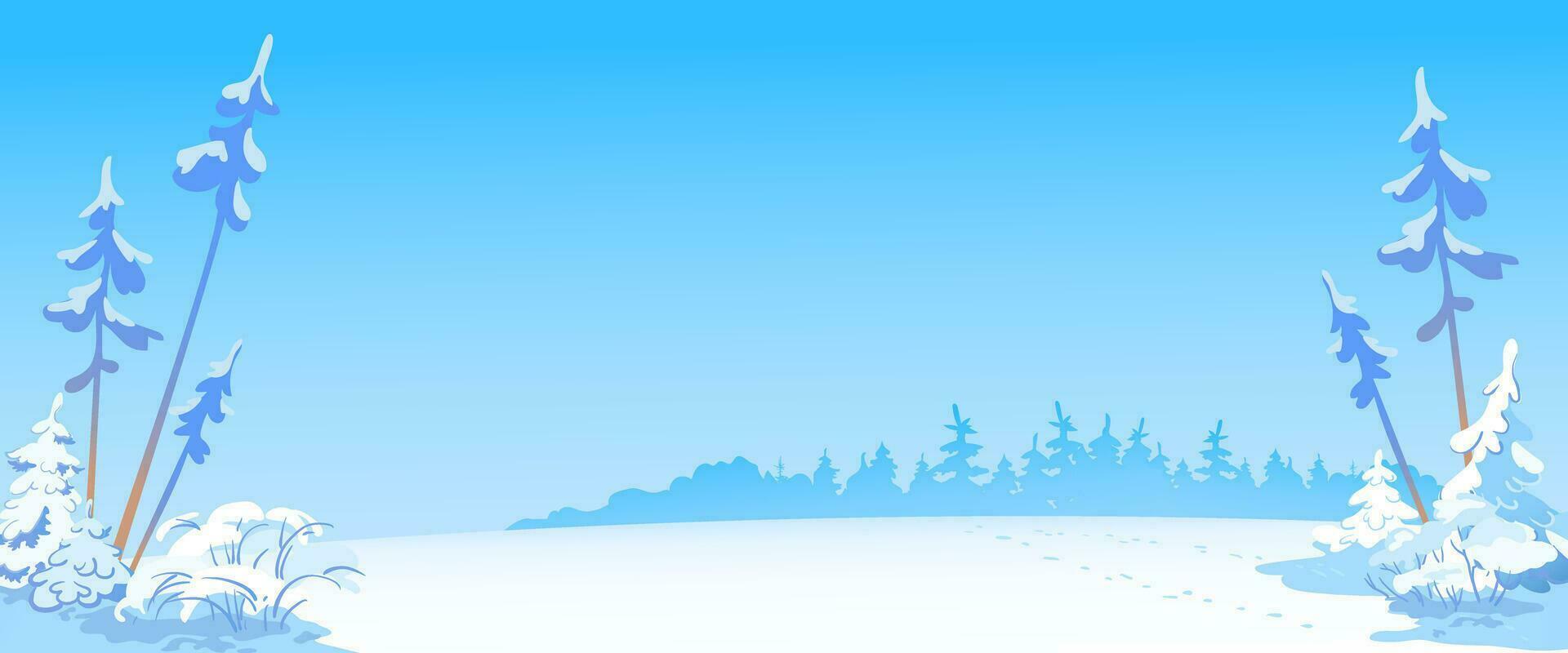 invierno escena con que cae nieve. cubierto de nieve arboles en el antecedentes de el bosque. ventisqueros espumoso en el frío y congelado abeto arboles Navidad nevada. vector ilustración.