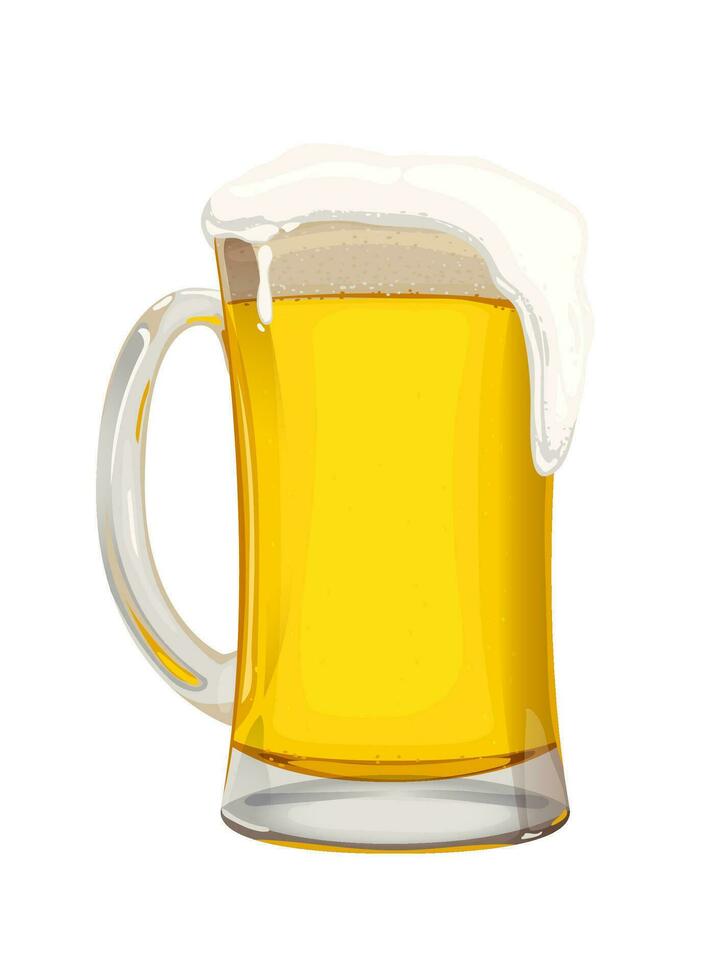 Beer with white foam in a glass mug. Vector illustration for the Oktoberfest festival. An element for the design of a craft brewery or a bar menu.