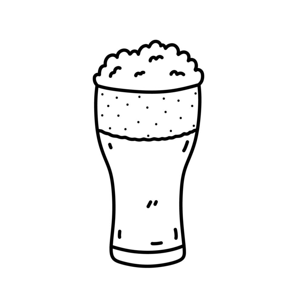 Glass of beer isolated on white background. Alcoholic beverage. Vector hand-drawn illustration in doodle style. Perfect for cards, menu, decorations, logo, various designs.