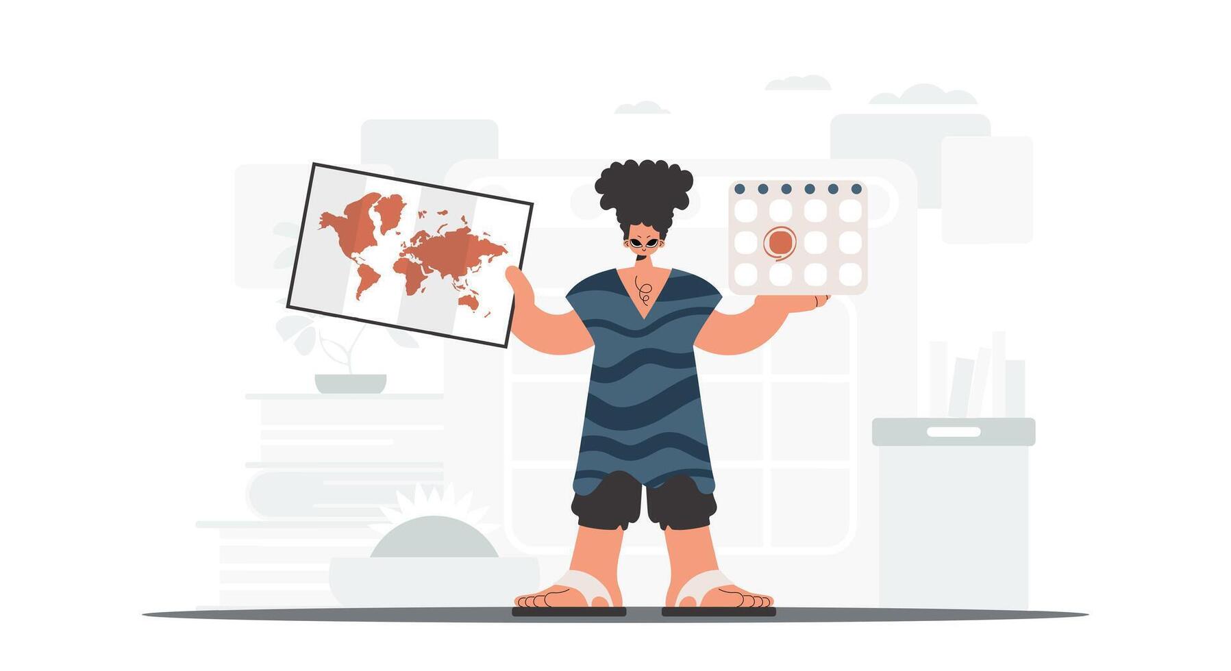A man holding a map and a globe vector