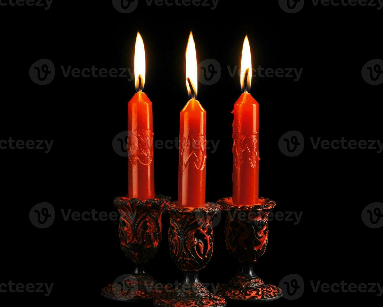 Three lit candles facing each other black background, diwali stock images, realistic stock photos