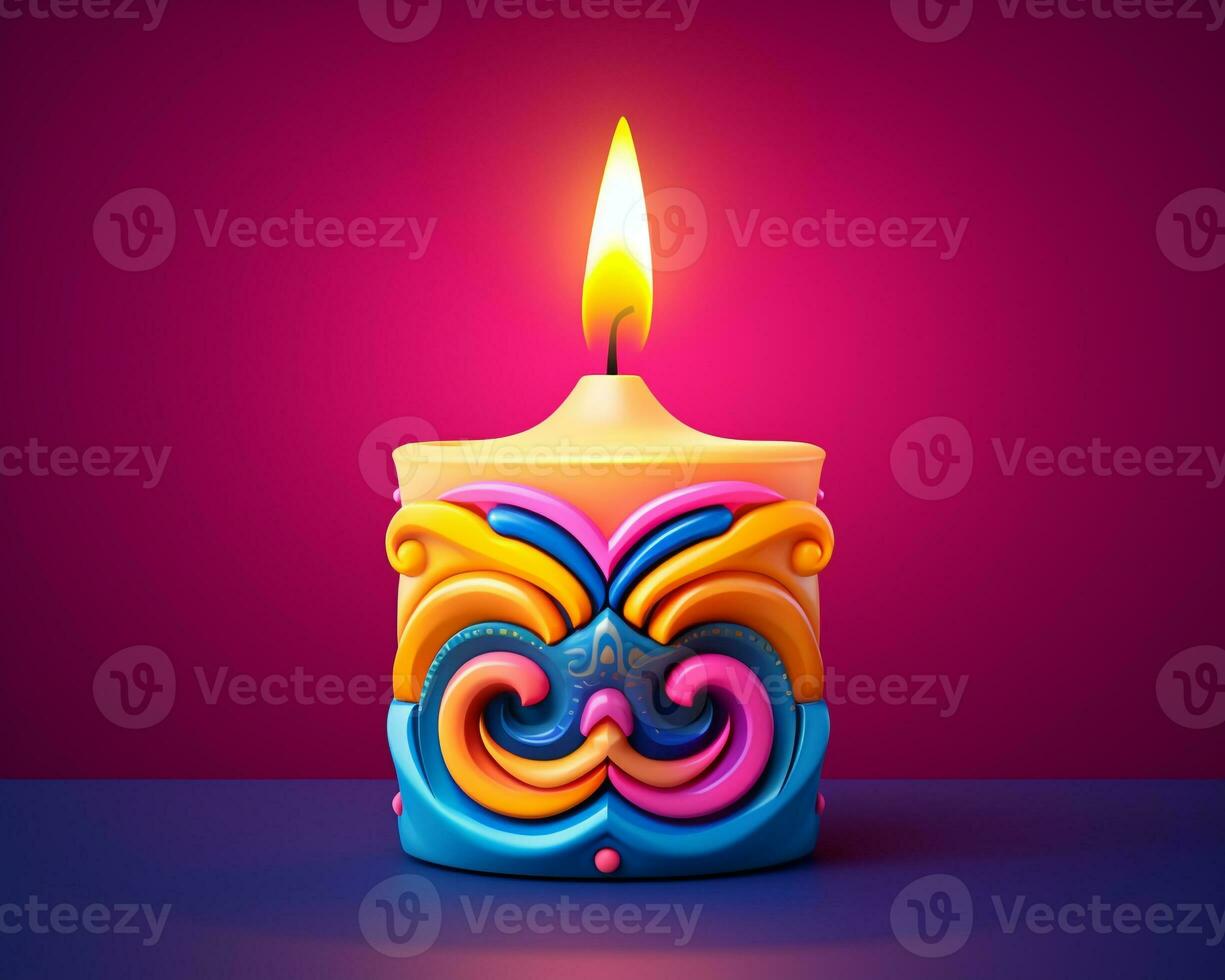 A diwali candle on a blue background, diwali stock images, cartoon illustration art photo
