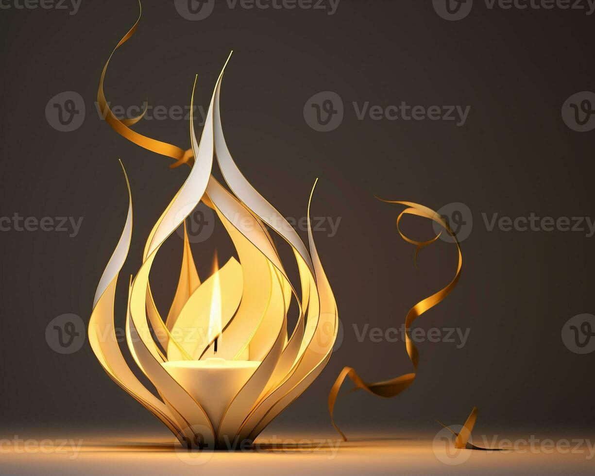 A paper lantern with the yellow flame lit on the golden background stock illustration, diwali stock images and illustrations photo