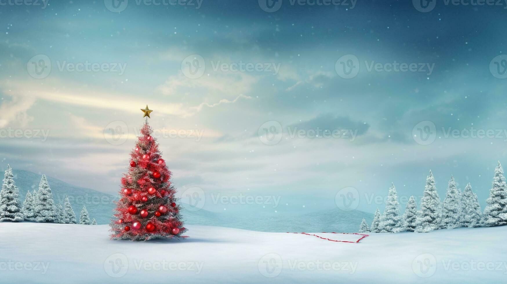 Christmas tree on ski slope in a snowy landscape, christmas image, 3d illustration images photo