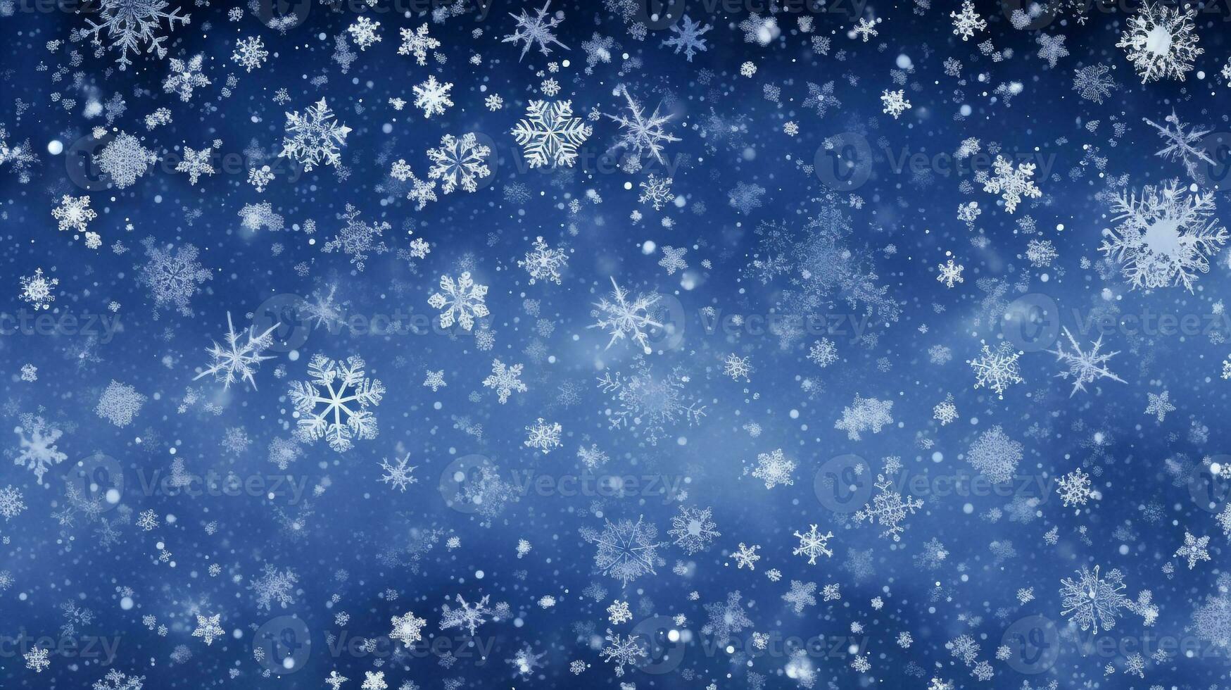 Many snowflakes falling on the blue background, christmas image, photorealistic illustration photo