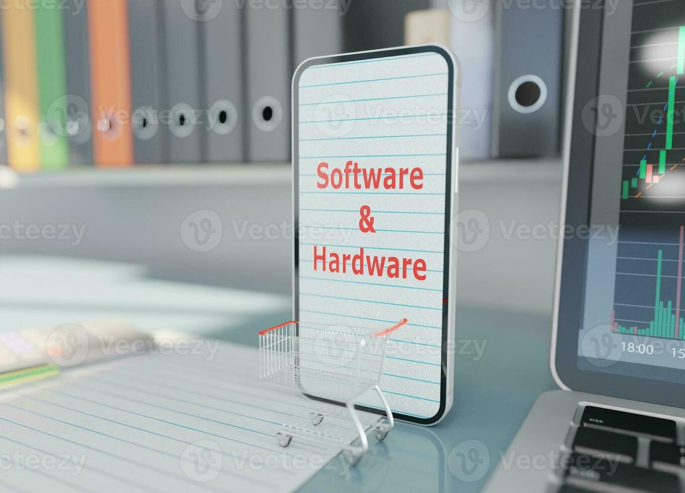 Software and  hardware smartphone connection 3d render wallpaper background photo