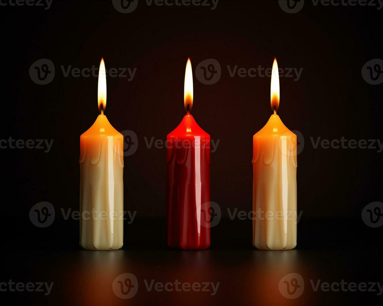 Three red candles sit in a row near a black background, diwali stock images, realistic stock photos