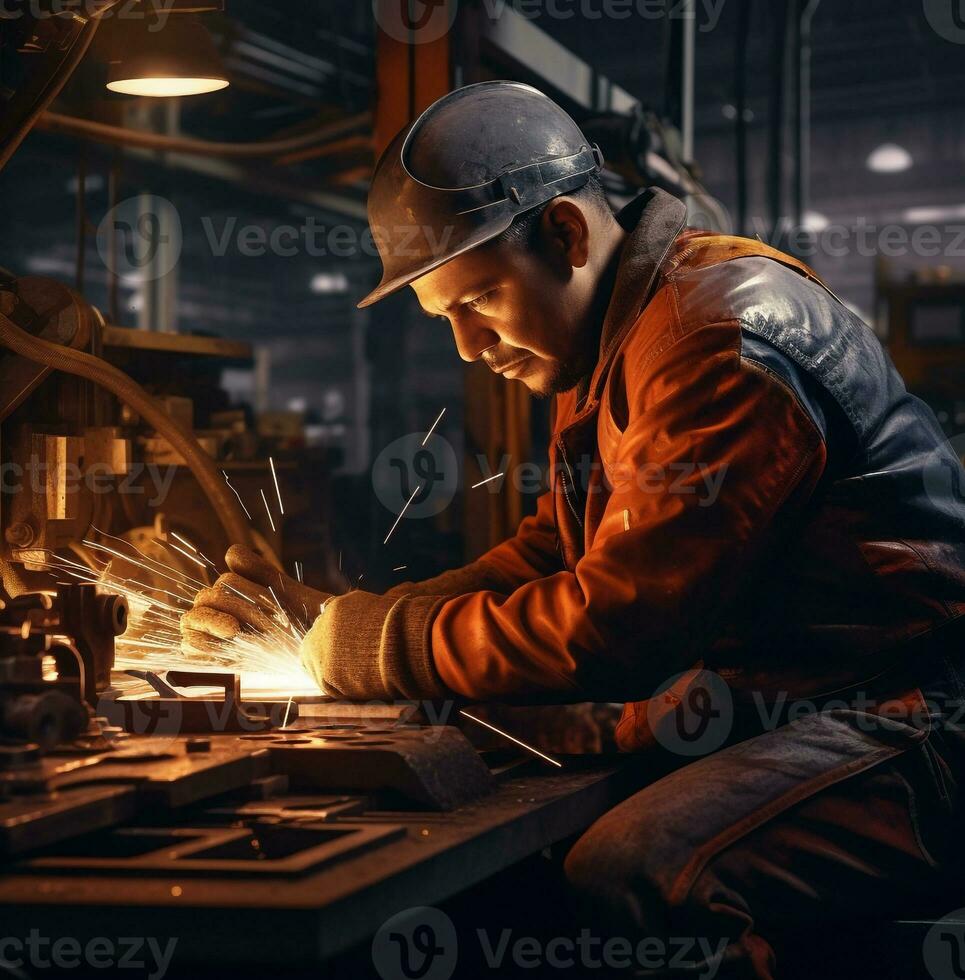 Industrial man working on metal plate in industrial factory, industrial machinery stock photos