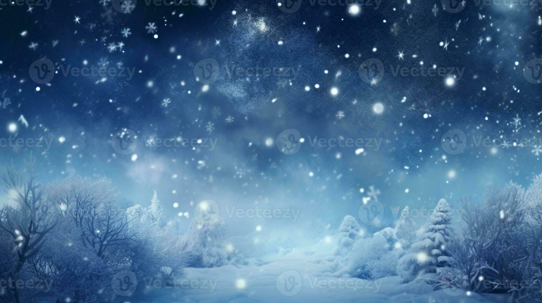 Snow falling from a blue sky on the blue background, christmas image, photorealistic illustration photo