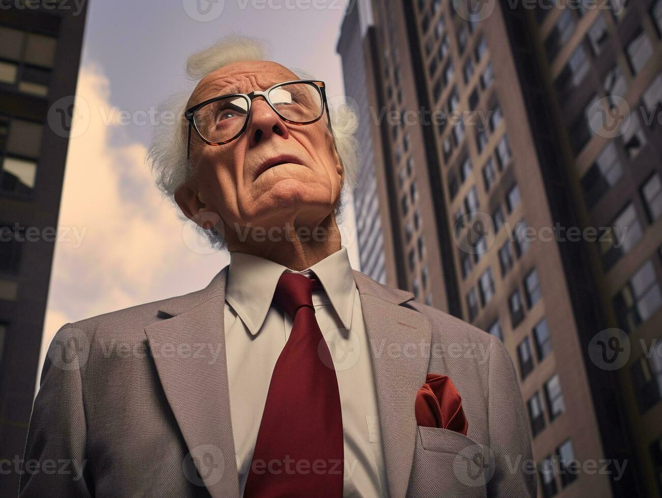 Senior man with a tie looking at a high rise building, boss day images photo