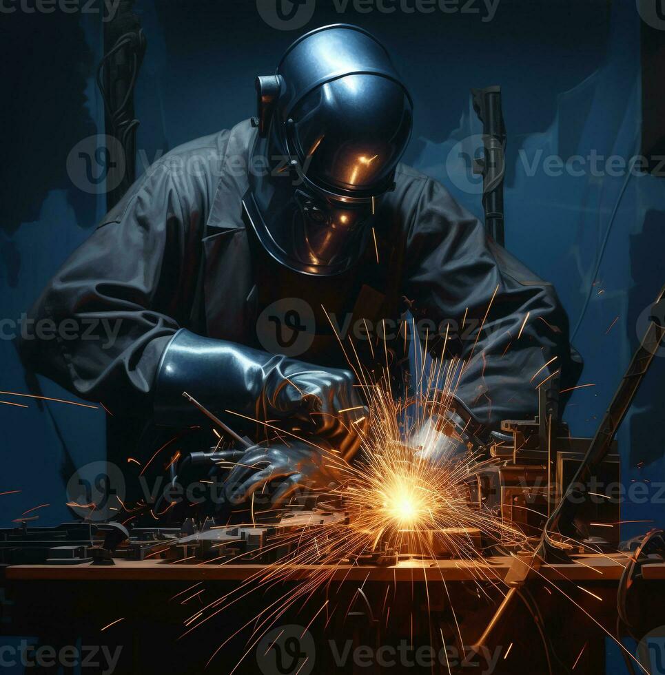 soldadura el Arte de poniendo metal Entre dos piezas, industrial maquinaria valores fotos