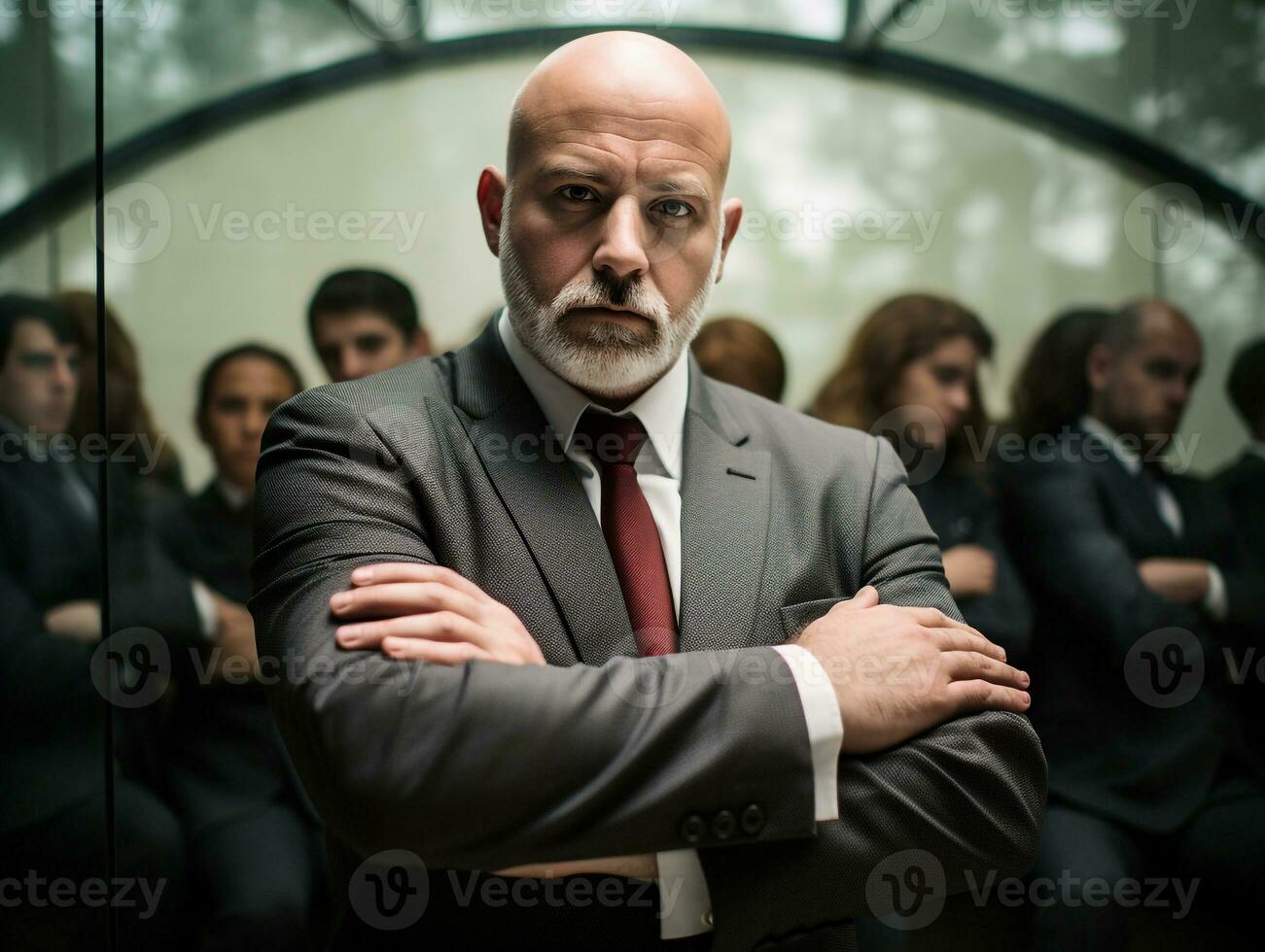 A businessman with his arms crossed and the title, boss day images photo