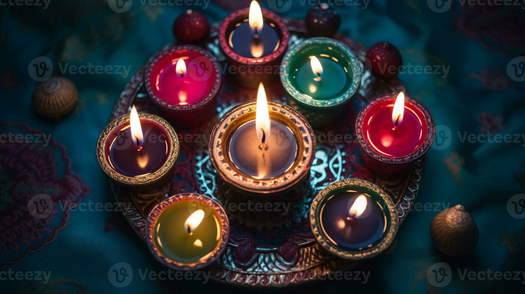 Diwali lights with candles sat on a red pattern, diwali stock images, realistic stock photos