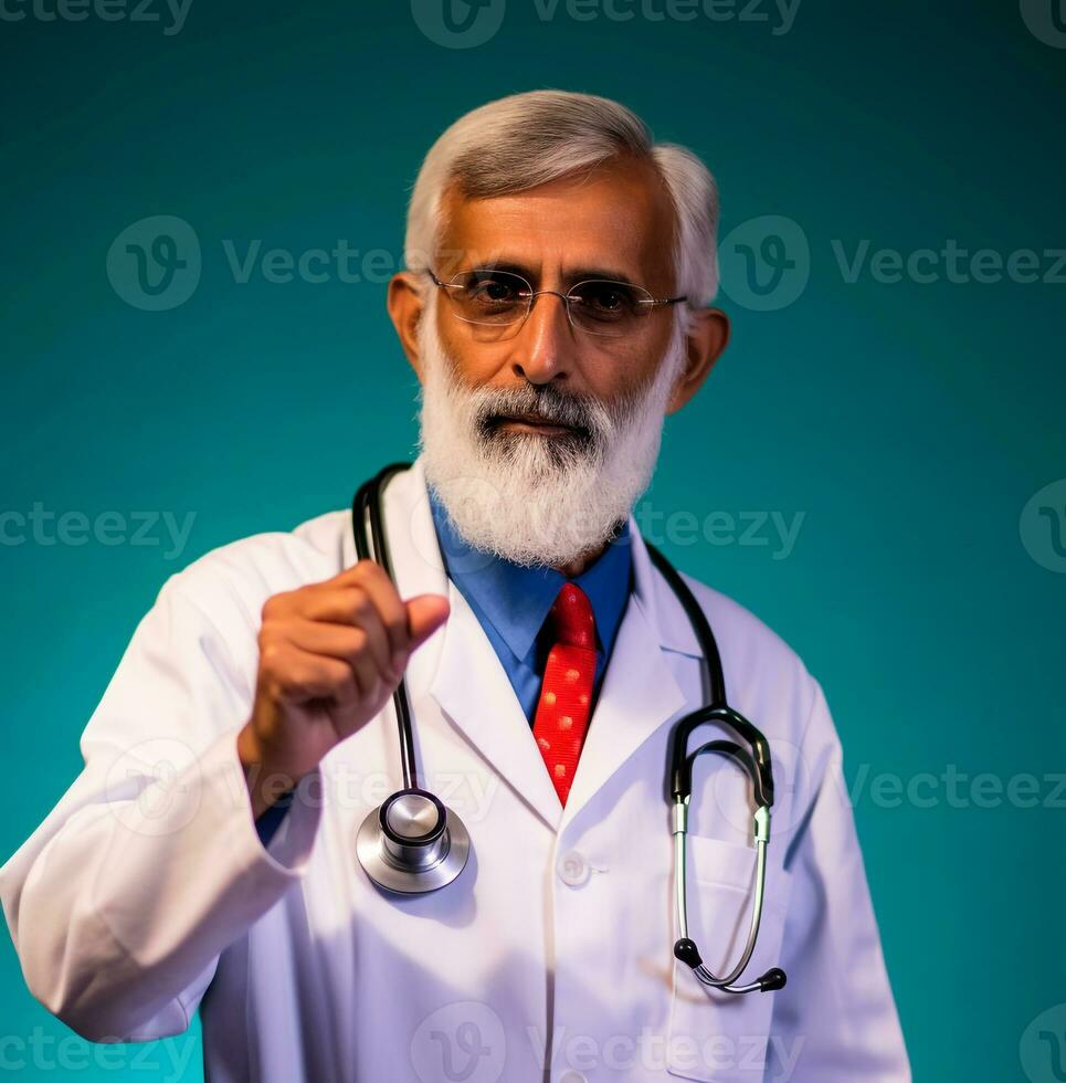 valores imagen de un médico vistiendo blanco Saco y participación un estetoscopio en su torso, médico valores imágenes foto