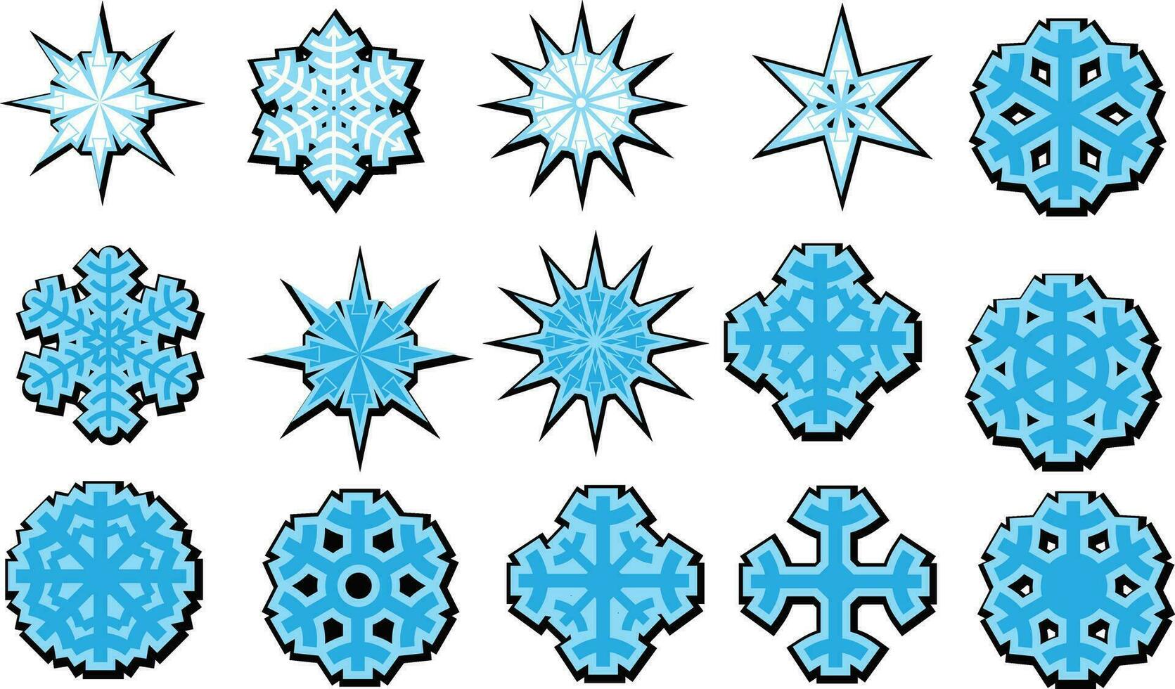 conjunto de copos de nieve pegatinas insignias icono nieve copos vector