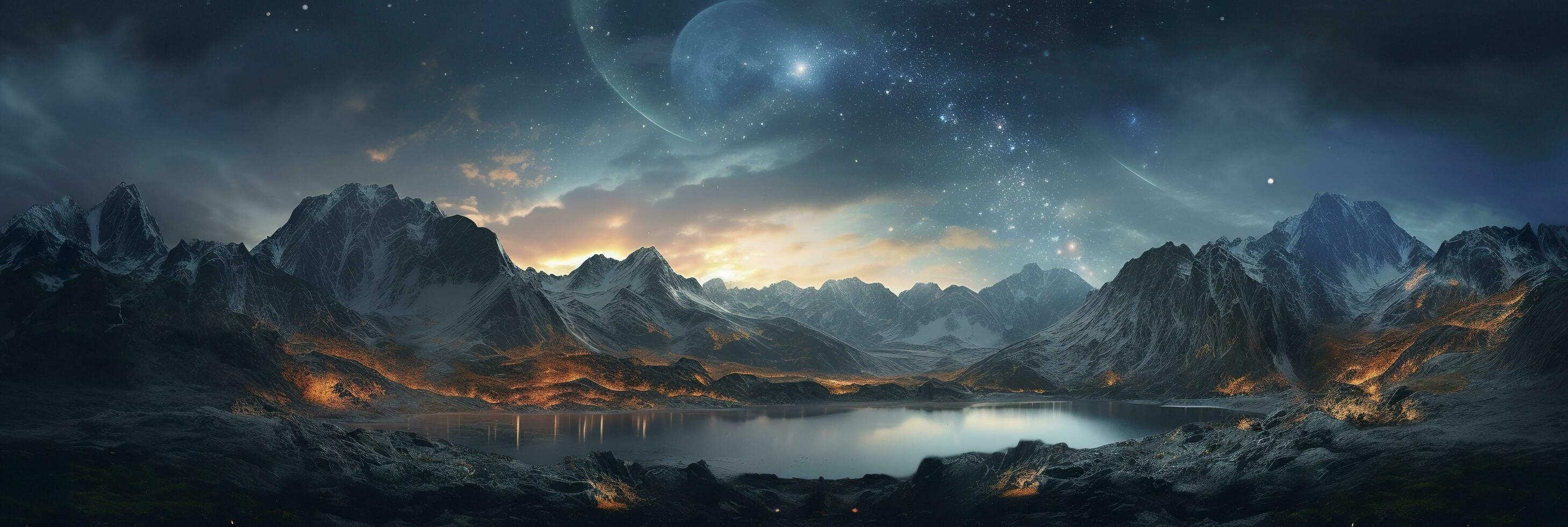 The milky rising in the night sky over the mountains, landscapes, AI Generative photo