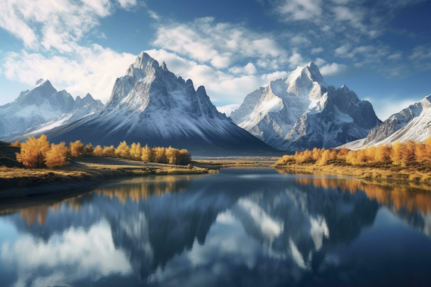 The beauty of a majestic and snow capped mountain range, with rugged peaks, AI Generative photo