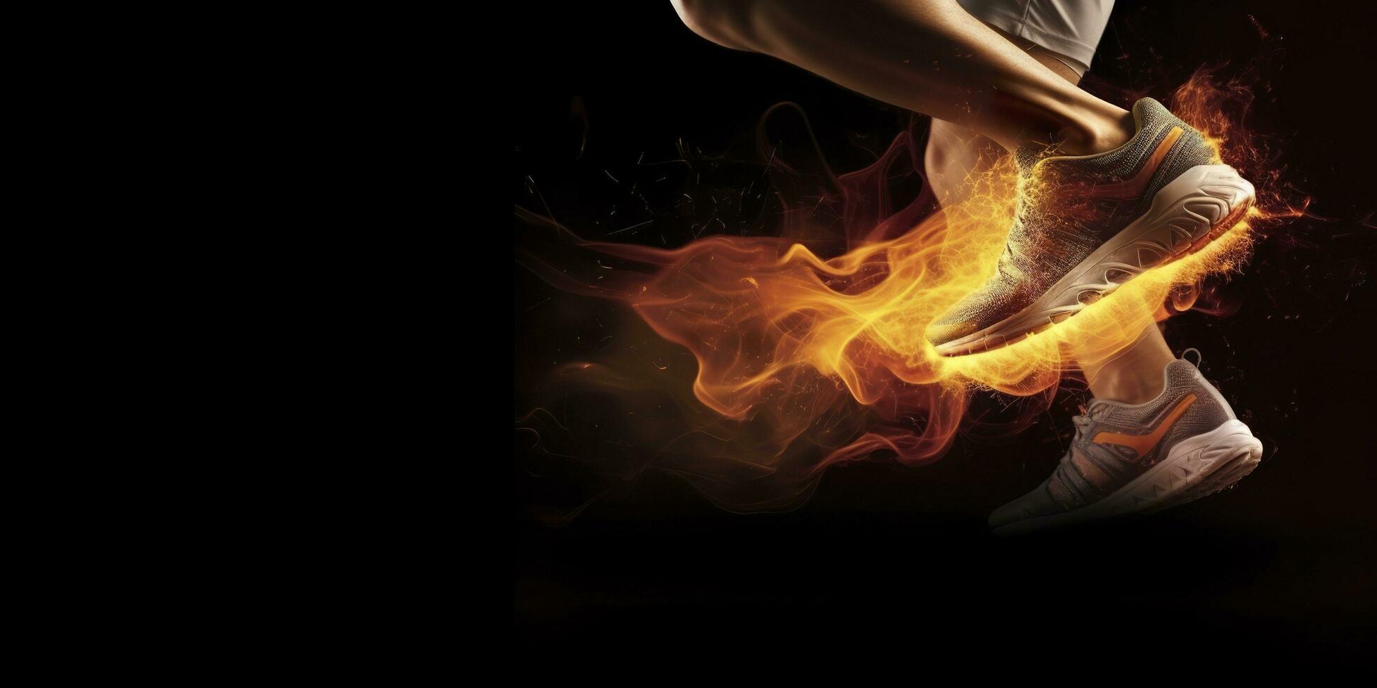 Side view of Runner legs with the power in the veins isolated on black background. Generated AI photo