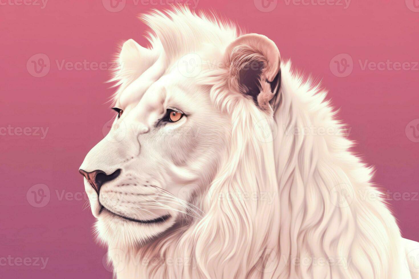 White lion pink background closeup. Generate Ai photo