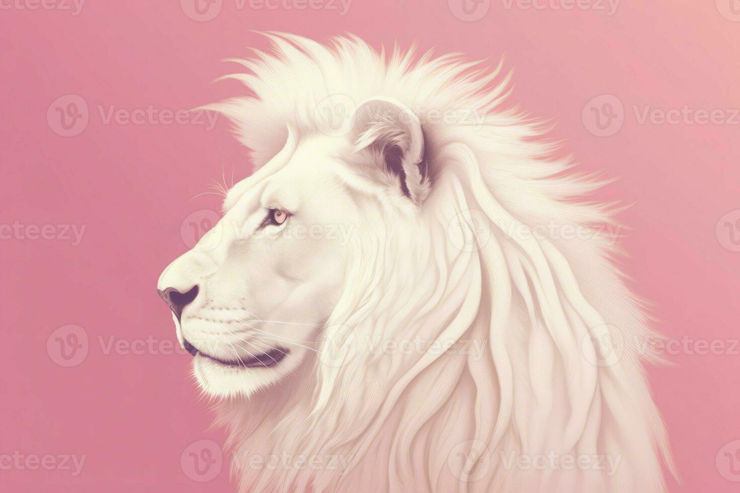 White lion head pink background. Generate Ai photo