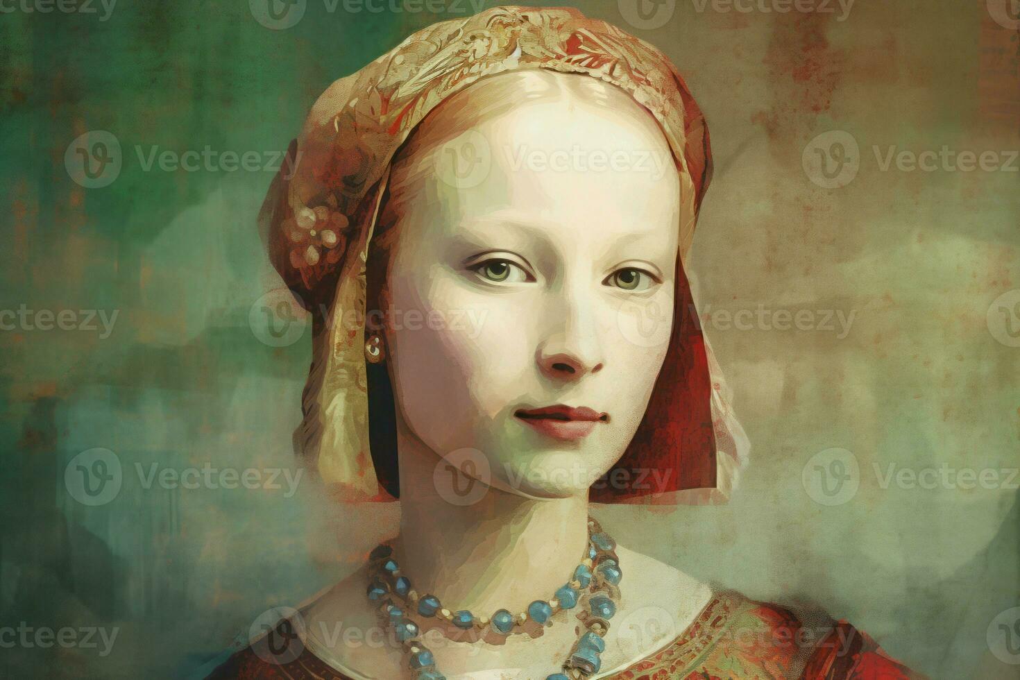 Medieval cute princess portrait. Generate Ai photo