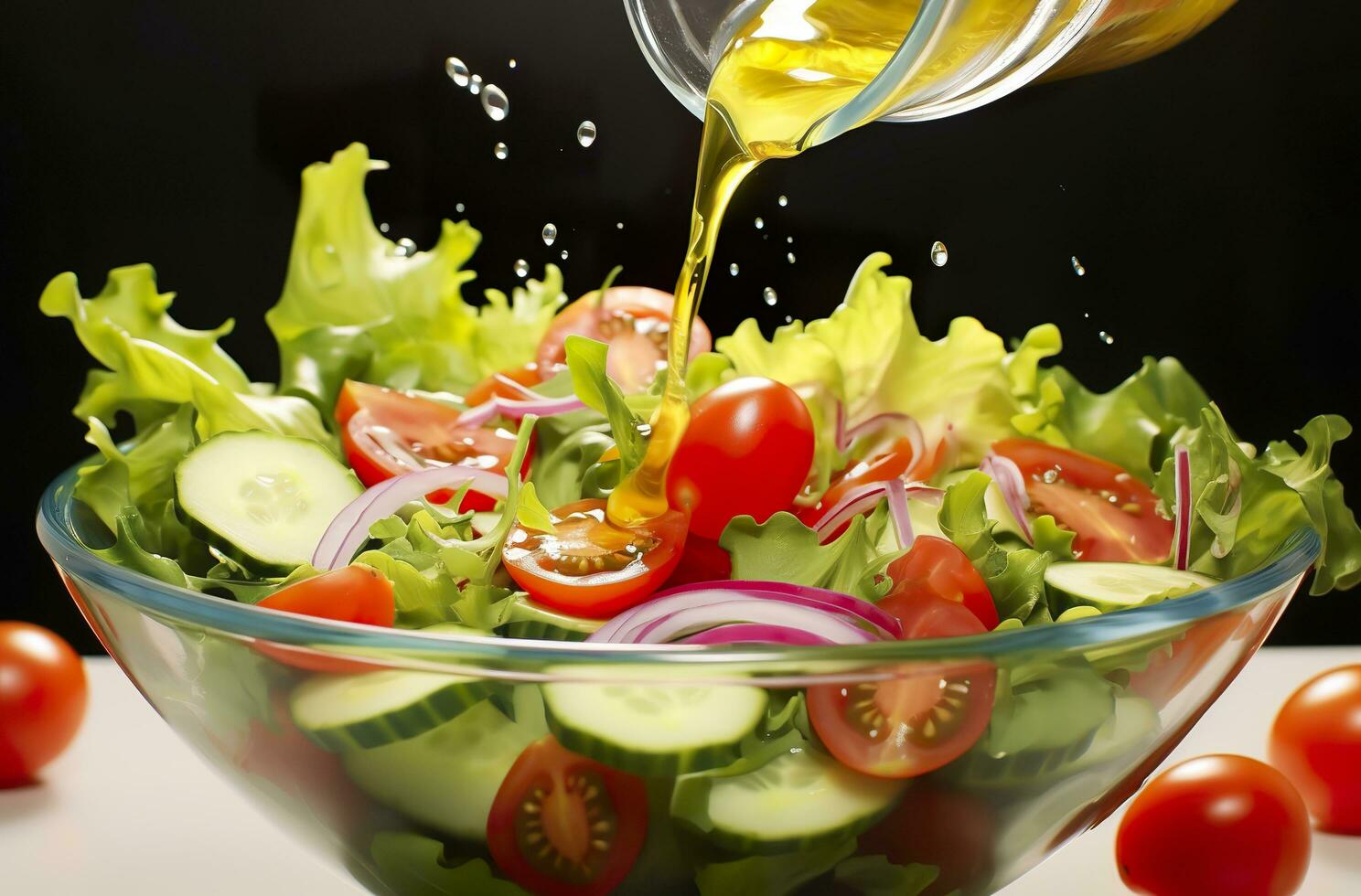 health benefits of healthy salad, in the style of precise detailing, smooth and shiny. Generative AI photo