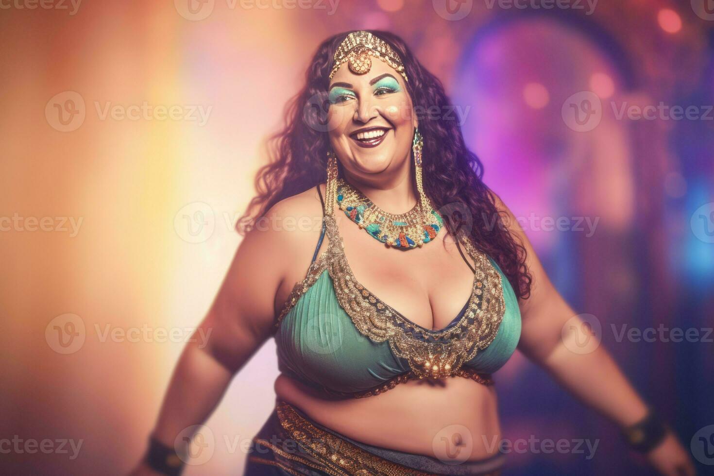 Figured belly dancer smiling. Generate Ai photo