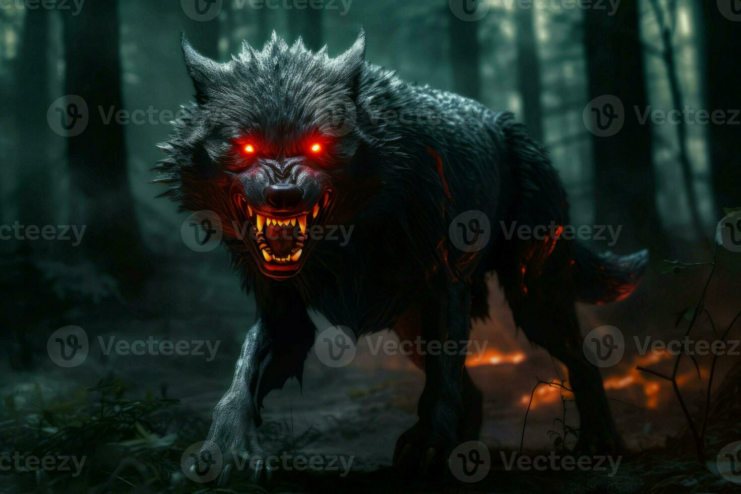Werewolf red eyes. Generate Ai photo