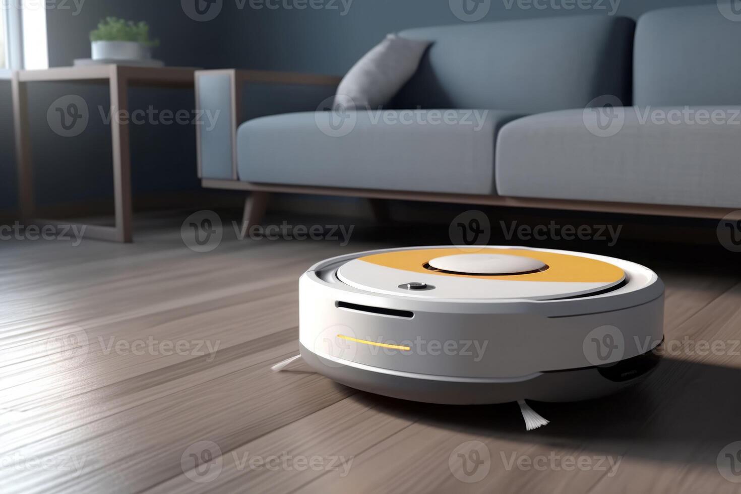 Electric robot vacuum on floor. Generate Ai photo